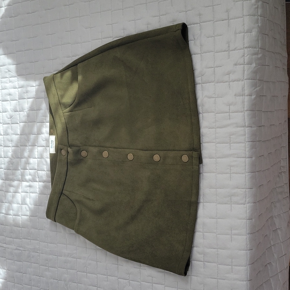 Bluivy Faux Suede Olive Green Skirt, Size L